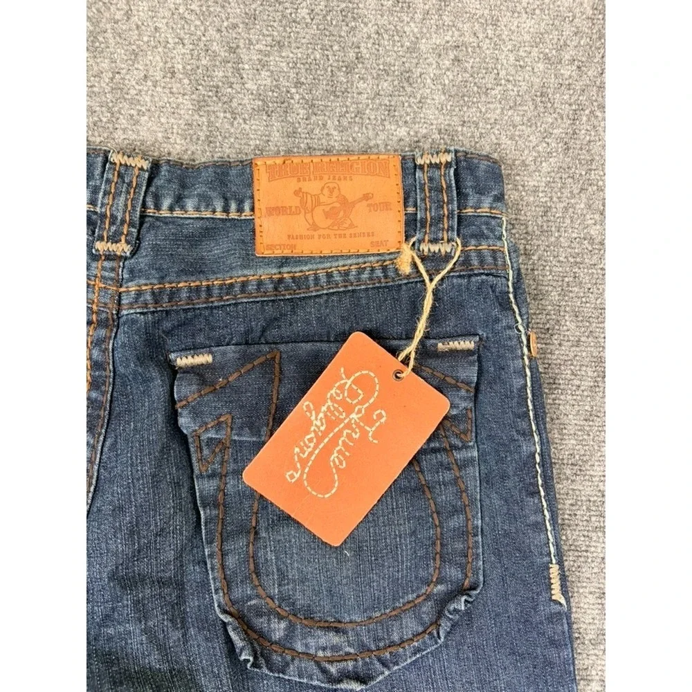 NWT True Religion Men's Blue Denim Cut Off Shorts Dark Wash Mid Rise‎ Baggy 36
